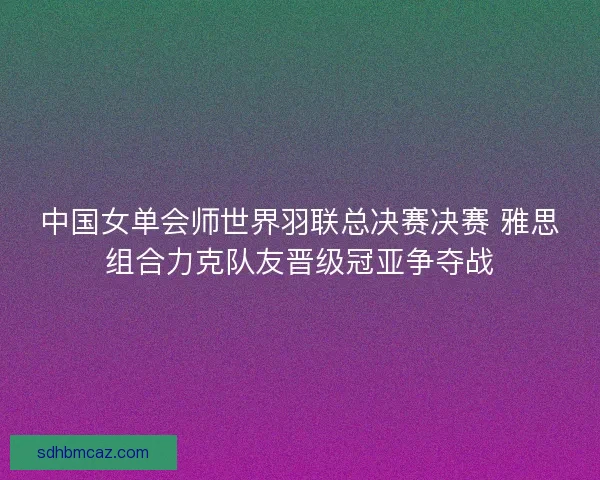 中国女单会师世界羽联总决赛决赛 雅思组合力克队友晋级冠亚争夺战